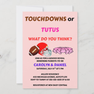 Invitación Fiesta de Revelación de Género Touchdowns o Tutus