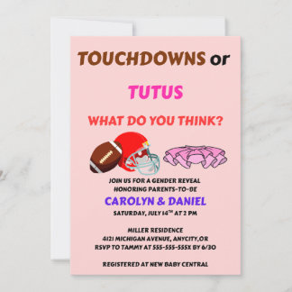 Invitación Fiesta de Revelación de Género Touchdowns o Tutus