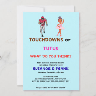 Invitación Fiesta de Revelación de Género Touchdowns o Tutus