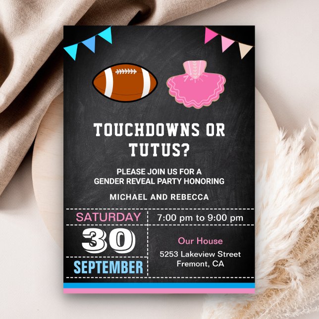 Invitación Fiesta de Revelación de Género Touchdowns o Tutús (Subido por el creador)
