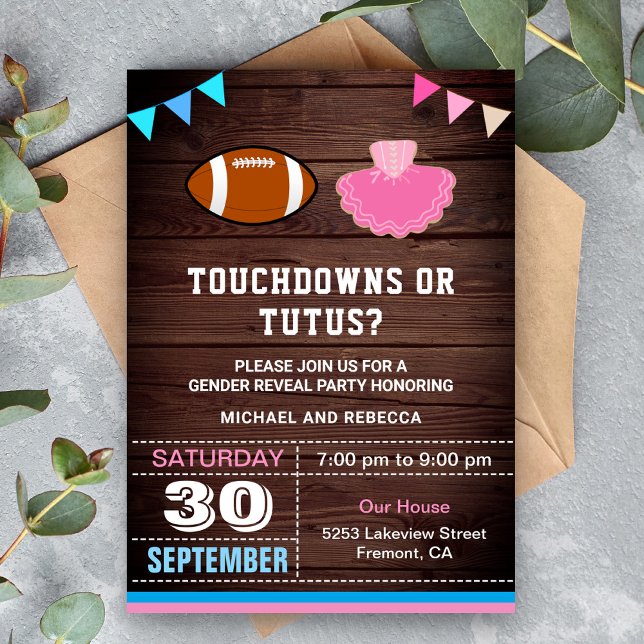 Invitación Fiesta de Revelación de Género Touchdowns o Tutús (Subido por el creador)
