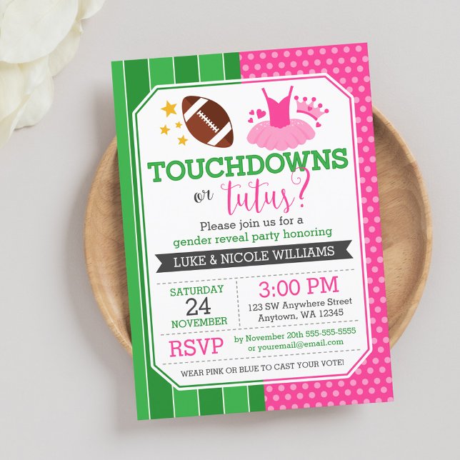 Invitación Fiesta de Revelación de Género Touchdowns o Tutus (Subido por el creador)