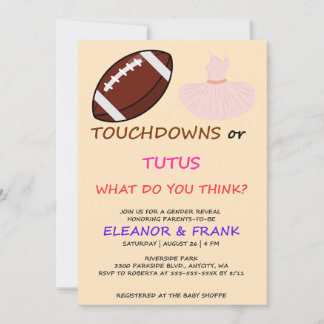 Invitación Fiesta de Revelación de Género Touchdowns o Tutus