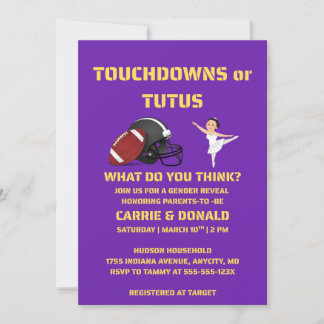 Invitación Fiesta de Revelación de Género Touchdowns o Tutus