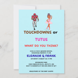 Invitación Fiesta de Revelación de Género Touchdowns o Tutus