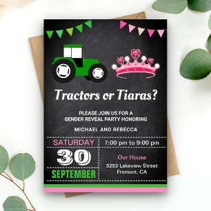 Invitación Fiesta de Revelación de Género Tractores o Tiaras