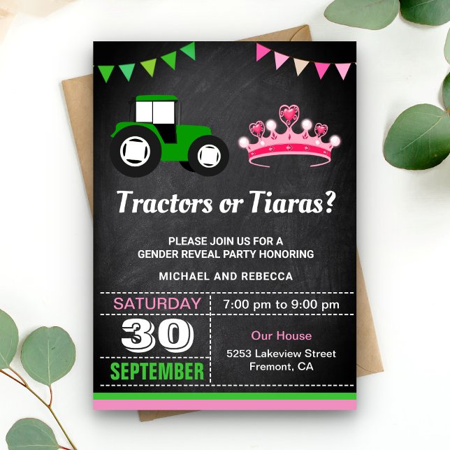 Invitación Fiesta de Revelación de Género Tractores o Tiaras (Subido por el creador)