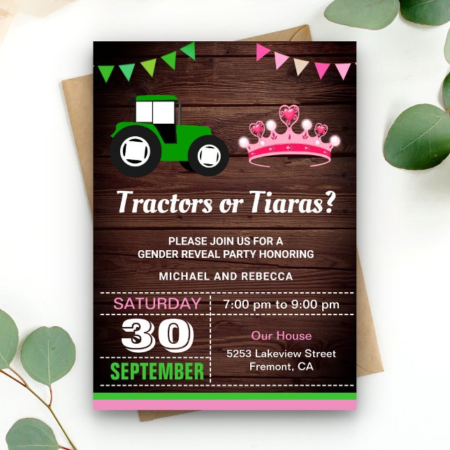 Invitación Fiesta de Revelación de Género Tractores o Tiaras (Subido por el creador)