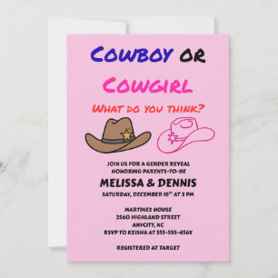 Invitación Fiesta de Revelación de Género Vaquero Vaquera