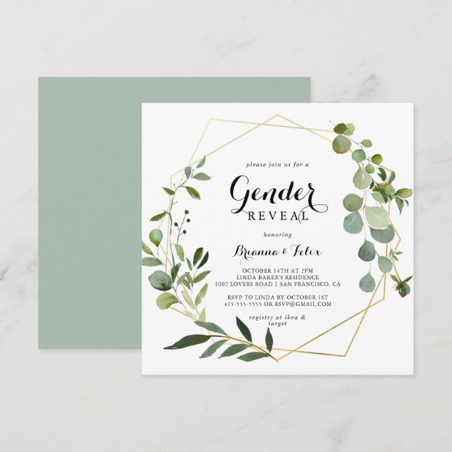 Invitación Fiesta de revelación de género verde tropical de o (Anverso / Reverso)