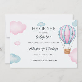 Invitación Fiesta de revelación de globo aerostático rosa y a