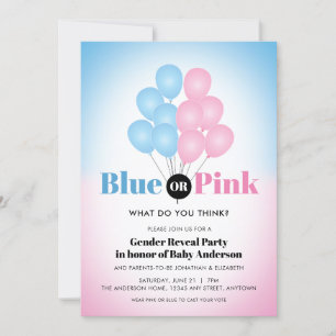 Invitación Fiesta de revelación de los globos azules o rosas