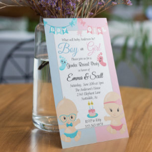 Invitación Fiesta de revelación de sexo azul rosado para bebé