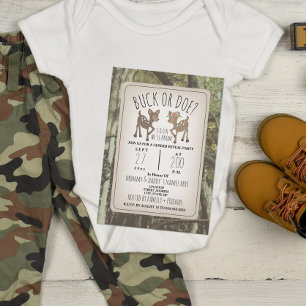 Invitación Fiesta de revelación de sexo de bebé de camo Deer 