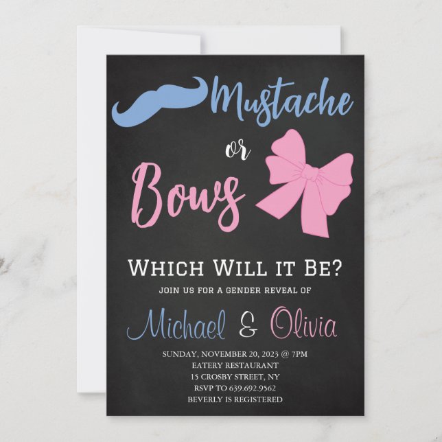 Invitación Fiesta de revelación de sexo de bigotes o vacas (Anverso)