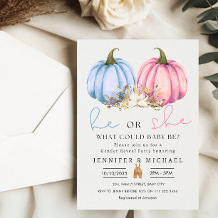 Invitación Fiesta de revelación de sexo de calabaza rosa azul