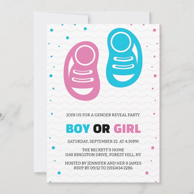 Invitación Fiesta de revelación de sexo de gemelos Chicas o n (Anverso)