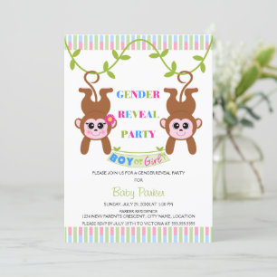 Invitación Fiesta de revelación de sexo de mono niño o Chica