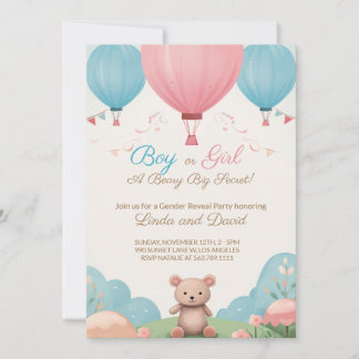 Invitación Fiesta de revelación de sexo de oso de peluche azu