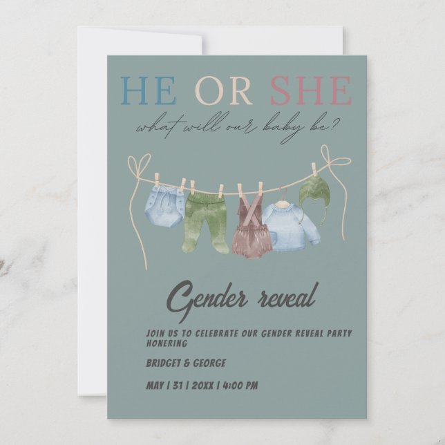 Invitación fiesta de revelación de sexo masculino o chica (Anverso)