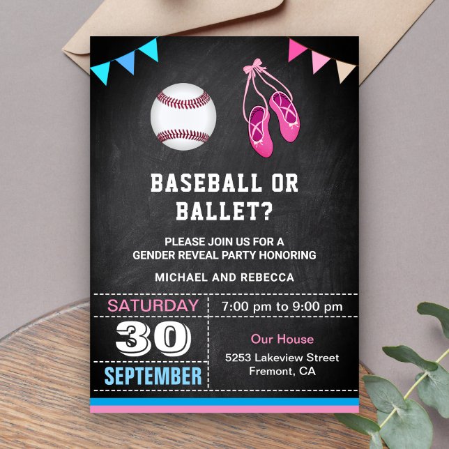 Invitación Fiesta de Revelaciones de Género de Béisbol o Ball (Subido por el creador)