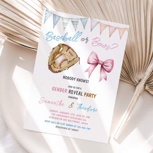 Invitación Fiesta de revelaciones de género en béisbol o arco (Subido por el creador)