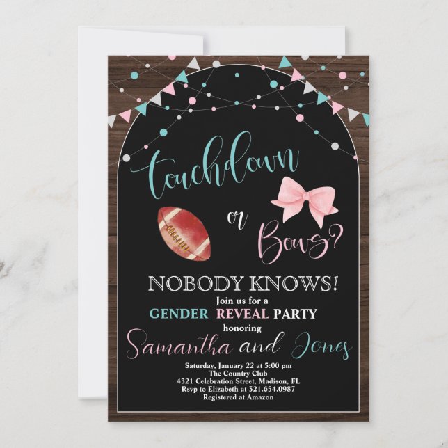 Invitación Fiesta de Revueltas de Género de Touchdown o Bows (Anverso)