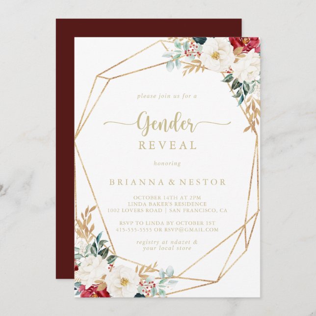 Invitación Fiesta de Revueltas Geométricas Clásicas Gold Flor (Anverso / Reverso)