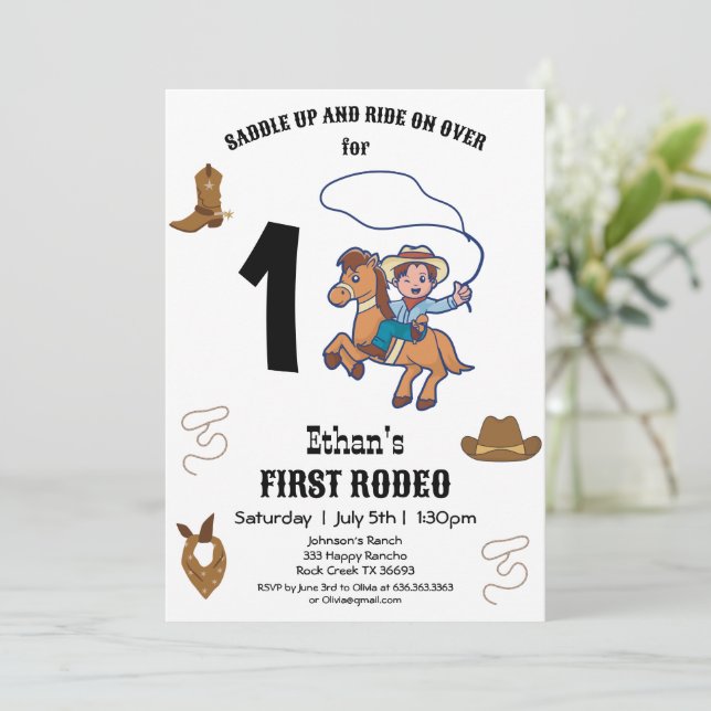 Invitación Fiesta de rodeo de cumpleaños CowBoy (Anverso de pie)