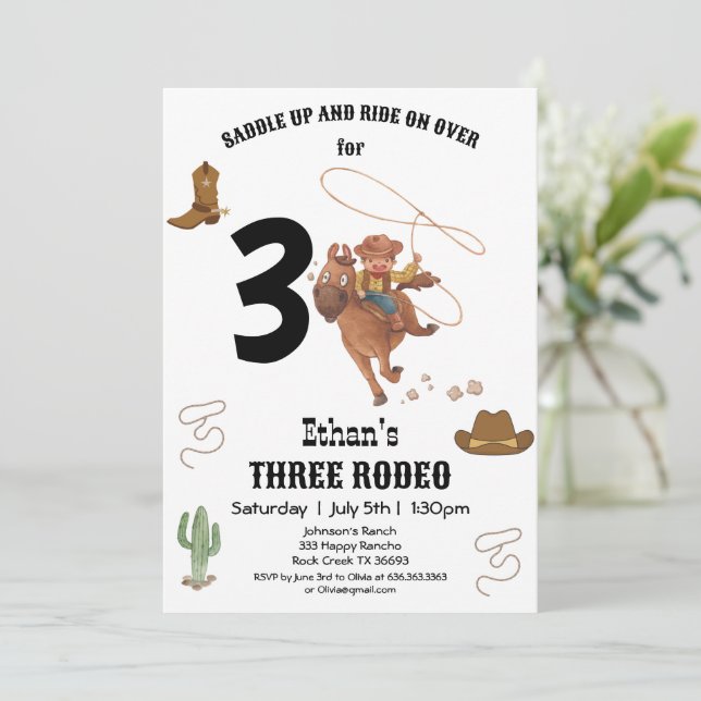 Invitación Fiesta de rodeo de cumpleaños CowBoy (Anverso de pie)