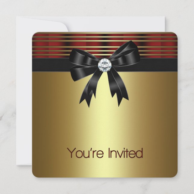 Invitación Fiesta de Rojo Negro y Oro (Anverso)