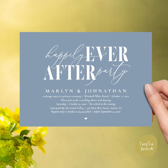 Invitación Fiesta de Romance de Boda de Felices para Siempre  (Happily Ever After Party Romance Wedding Reception Dinner Invitation Card in Dusty Blue)