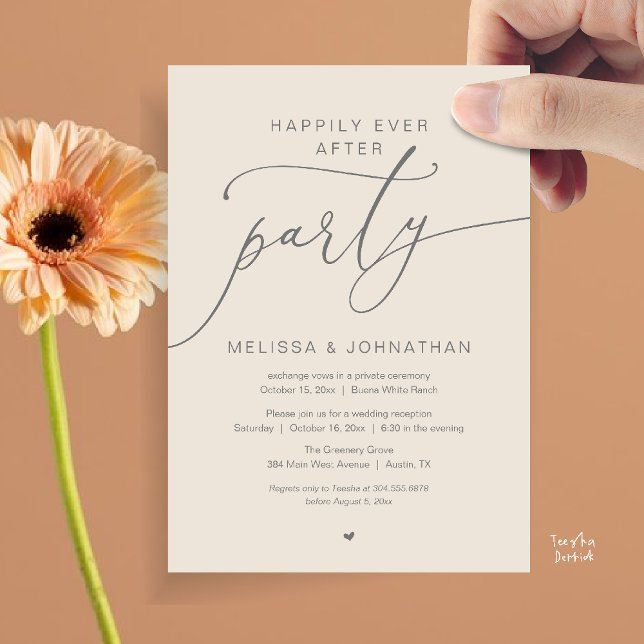 Invitación Fiesta de Romance de Boda Después de Felices para  (Happily Ever After Party Romance Wedding Reception Invitation card in cream grey)