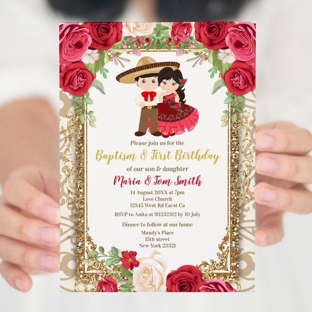 Invitación Fiesta de Roses Rojos Cumpleaños y Bautismo para g (Subido por el creador)