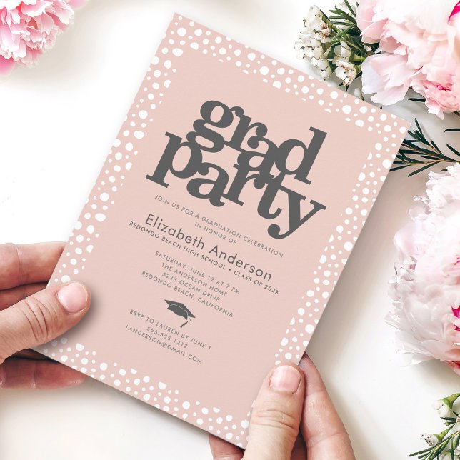 Invitación fiesta de Rubor grad rosa audaz moda moderna de ti (Subido por el creador)