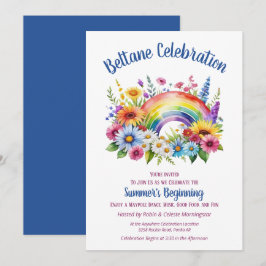 Invitación Fiesta de Sabbat de Beltane Verano Floral Arcoíris