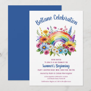 Invitación Fiesta de Sabbat de Beltane Verano Floral Arcoíris