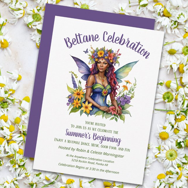 Invitación Fiesta de Sabbat Floral de Hadas de Verano de Belt (Beltane Summer Fairy Floral Sabbat Party Invitation by Pagan Holidays)