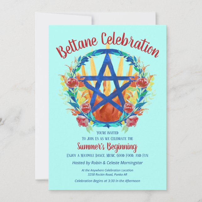 Invitación Fiesta de Sabbat floral de verano del Pentáculo de (Anverso)
