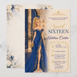 Invitación Fiesta de Salón de Baile Real Azul Dulces 16