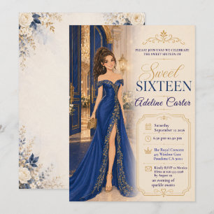 Invitación Fiesta de Salón de Baile Real Azul Dulces 16
