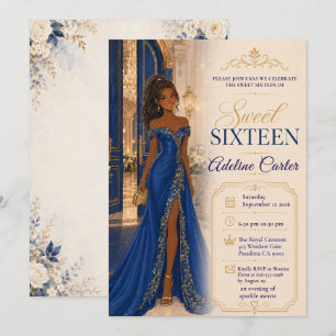 Invitación Fiesta de Salón de Baile Real Azul Sweet 16