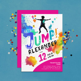 Invitación Fiesta de salto en trampolín rosa colorido femenin