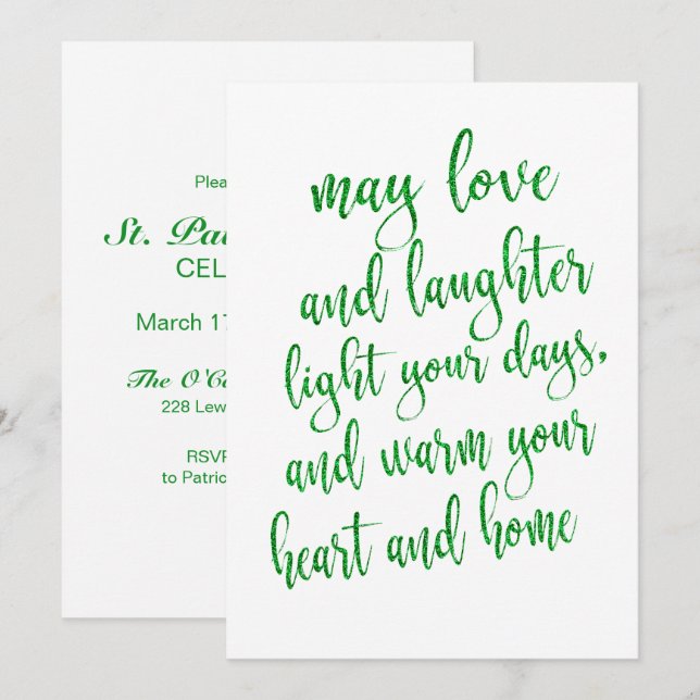 Invitación Fiesta de San Patricio con brillo verde genial (Anverso / Reverso)