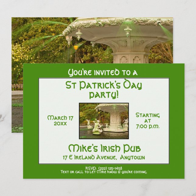 Invitación Fiesta de San Patricio Forsyth Fountain, Savannah, (Anverso / Reverso)