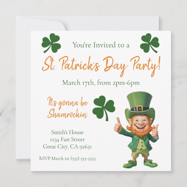 Invitación Fiesta de San Patricio-Leprechaun (Anverso)