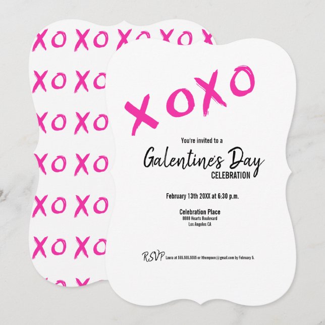 Invitación Fiesta de San Valentín, amigos de XOXO Galentine (Anverso / Reverso)