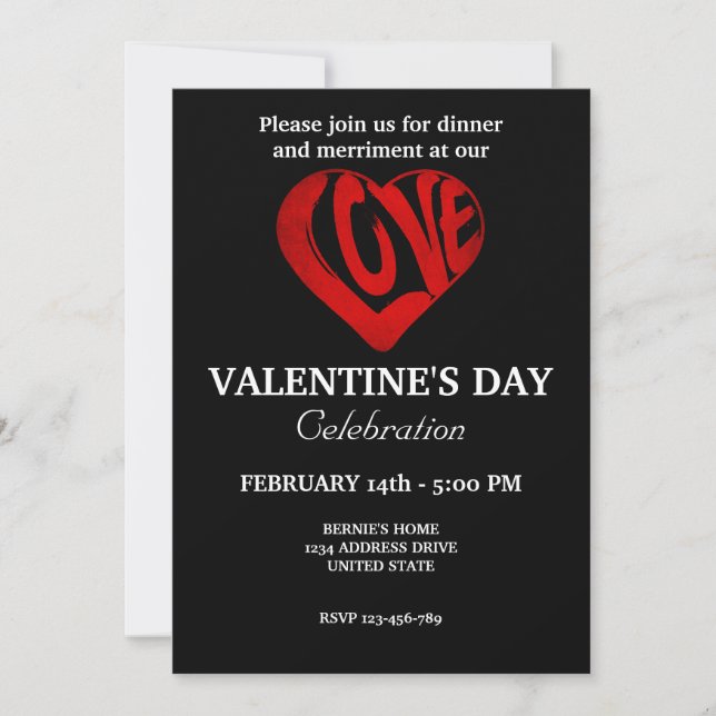 INVITACIÓN FIESTA DE SAN VALENTÍN CON CORAZÓN RETRO (Anverso)