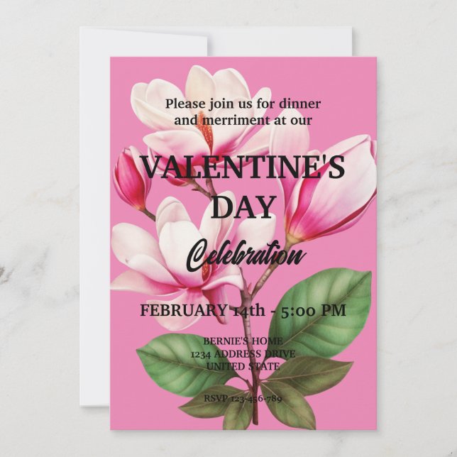 INVITACIÓN FIESTA DE SAN VALENTÍN CON FLORES ROSAS (Anverso)