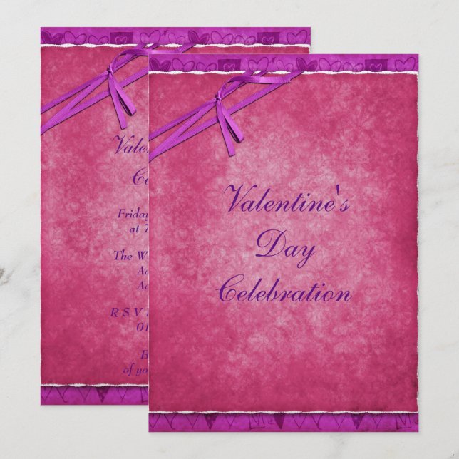 Invitación Fiesta de San Valentín con lazo bonito (Anverso / Reverso)